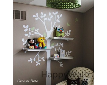 Tree Wall Decal with Birds and House Wall Sticker for Nursery 